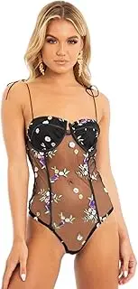 [JINZIJINYU] Women Sexy Lingerie Sexy Women Mesh Embroidered Lace See Through Suspender Jumpsuit