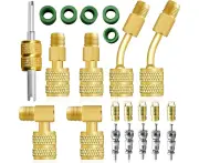 R410A Adapter Kit, Mini Split Adapter 5/16 to 1/4 Coupler R410A Refrigerant Hose Adapter Connector Valve Core Remover, Mini Split Vacuum Pump Kit 410A Refr