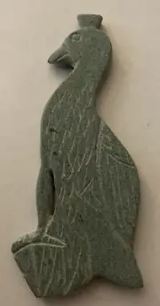 Stone Crystal Carved Peacock Green Jade 4”H x 1.5” L