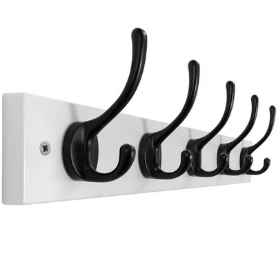 Wall Mounted Coat Rack: 16" Hole to Hole, Coat Hook Hanger with 5 Metal Hooks...