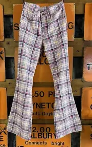 Vintage 1970’s Levi’s STA-PREST Plaid Flares Size 28 DEADSTOCK Made USA Ex Cond