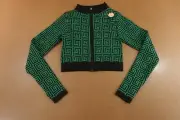 New Mix Classic Womens Size Small Slimming Fit Green Geo Full Zip Crop Top NWT