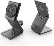 3 in 1 Wireless Charging Station for Apple/Samsung Devices, Portable Foldable 15W Fast Wireless Charger Stand for iPhone 16/15/14/13/12, Apple Watch&Airpods&Samsung Galaxy