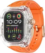 [VeveXiao] Transparent Designer Rugged Case with Band Compatible with Apple Watch 41mm 40mm Bands,Luxury Crystal Clear Protective Cover Bumper for iWatch Series 9 8 7 SE 6 5 4 Women Strap,Orange