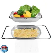 Over The Sink Strainer Stainless Steel Colander 5 Quart Basket with Expandabl