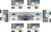 Emvency Farmhouse Table Runner and Placemats Set of 6, Cotton-Linen Abstract Blue and Grey Painting Art Dining Table Decor for Daily Use(1 Table Runner 72inches Long and 6 Placemats)