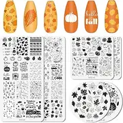 JarThenaAMCS 6 Sheet Fall Thanksgiving Nail Art Stamping Plate Kit Various Patterns Autumn Blessing Collection Nail Art Plate for Holiday DIY Print Manicure Salon