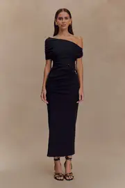 Kendra Scuba Jersey Midi Dress With Hardware - Black