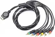 TENINYU 6FT Black Component AV Cable for PS2 PS3, PS3 Slim, Supports 480p Resolution, 2-Channel Stereo Audio, Male-to-Male Connectors, CE Certified