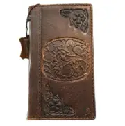 Genuine Leather case f Iphone 14 13 12 15 Pro Max Wallet Book decorated Vintage