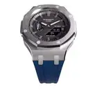 Casioak Mod Royal Oak Watch Casio G-Shock GA-2100 Silver Case Blue Strap GA2100