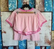 Women's Coca Cola Ringer Tee and Lounge Set 2-Piece Shorty XLARGE Pink NEW