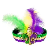Women's Mardi Gras Fleur De Lis Feather Sequin Stretchable Headband