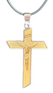 Cross Two Tone Stanless Stee On Adjustable Cord Unisex Silver Tone Gold Tone
