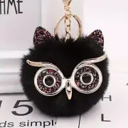 Owl Plush Keychain/Bag Charm Faux Rabbit Hair - black