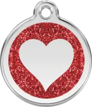Red Dingo Glitter Red Heart Tag - Lifetime Guarantee - Cat, Dog, Pet ID Tag Engr