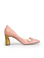 Pink Patent GG Pearl Embellished Pumps
