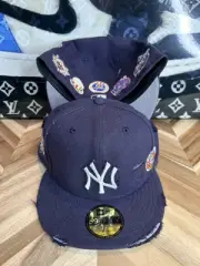 New Era Distressed Denim Myfitteds Patch Hat Fitted Rare 7 3/8 Sold Out Supreme