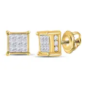 14k Yellow Gold Princess Diamond Cluster Stud Earrings 1/2 Cttw