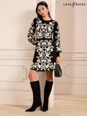 Love & Roses Black Floral Jacquard Knit Dress (AD7939) | $127