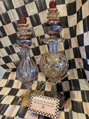 VINTAGE Mackenzie-Childs Hand Blown Perfume Bottle Lustrious Glassware - 8” 7”