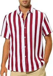[Generic] Men's Summer Regular Fit Stripe Collision Color Sleeve Button-Down Shirt