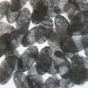 Oval Sequin 1.5" Black Silky Fiber Strand Fabric. Couture paillettes Made in USA