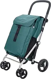 Carlett Shopping Cart Foldable Supermarket Trolley with 4 Rain-Resistant Wheels, Large Capacity of 64 L, Main 32 kg, Thermal Bag 12L, Aluminium, Green Color, 32kg