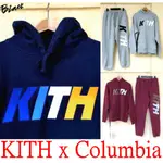 BLACK全新KITH X COLUMBIA 哥倫比亞刺繡漸層HOODIE紅/灰/藍連帽長T帽T(另有棉質長褲/棉褲)