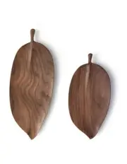[SOGA] Leaf Shape Wooden Tray Set of 2 in Walnut