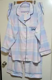 Peter Alexander Pink / Blue Flannelette Check PJ Set Plus 2 Pockets NWT