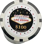 Welcome to Fabulous Las Vegas Sign Poker Chips, 11.5 Grams, 5 Denominations, Tube of 25 Chips, (Black $100)