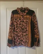Tolani Collection Button Front Printed Top Tan Safari Large A389942