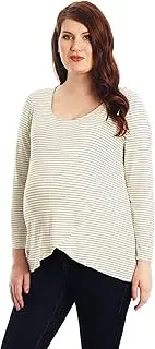 [Everly Grey] Adriana Maternity and Nursing Long Sleeve Layered Top, Ivory Stripe, X-Large