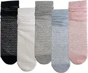 [zrylibya] Women Cute Lightweight Summer Thin Mesh Crew Socks Solid Casual Slouch Socks 5 Pairs