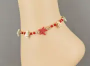 red starfish anklet adjustable 6-10" ankle bracelet cord slide conch shell