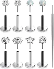 [Lsnevsie] 20G 18G 16G Threadless Push in Nose Rings Studs Flat Back Studs Earrings Surgical Stainless Steel Opal Nose Rings Studs Tragus Helix Conch Cartilage Earrings Piercing Jewelry For Women Men