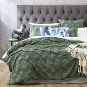Medallion Super King Bed Home Quilt Cover Set Vintage Washed Tufted Cotton Sage