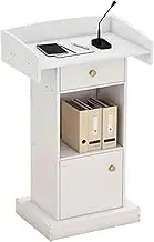 Lectern Podium Stand, Minimalist Lectern Wood Standing Lectern with Open Storage Podium Stand Reception Desk Hotel Conference Table Podiums,White