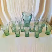 Vintage Coca-Cola Green Pebble-Glass 64oz Pitcher And 13 16oz Glass Set New