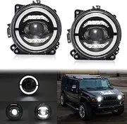 7 Inch Round LED Headlight High/Low Sealed Beam + 6500K White Halo DRL Replacement for H1 H2 2003-2009 | Wran-gler JK TJ LJ CJ | Defender | MX-5 (Pair)