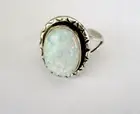 Size 8 1/2 White Opal Ring Set In Sterling Silver With Side Etching Navajo R30