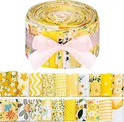 40 Pcs Floral Cotton Fabric Patchwork Roll Cotton Quilting Fabric Roll up Cotton Fabric Quilting Strips 2.55 Inch Precut Patchwork Roll for Craft Sewing DIY Crafts (Yellow Floral)