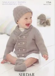 Sirdar Snuggly Baby Bamboo DK Knitting Pattern 1754 Jacket, Helmet, Hat, Booties