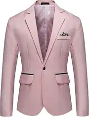 [Aosufei] Men's Comfort Casual Wedding Party Suit Jacket Lightweight Solid Dress Blazer Suits Stylish Business Tuxedo Jacket, Pink1, Medium