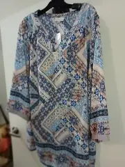 Autograph Sz 26 Beautiful Blue Tones Tunic Looks Like Patchwork Look