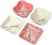 SOCOSY Ceramic Flower Shaped Sauce Dish Sushi Dipping Bowl Appetizer Plates Porcelain Serving Dish Seasoning Dishes Set of 4(Plum Blossom)