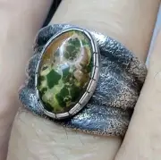 Fox Mine Nevada Turquoise Tufa Cast Sterling Silver Ring Size 10-1/2 Signed 14g