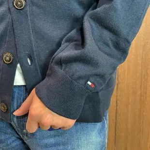 美國百分百【Tommy Hilfiger】開襟外套 法式罩衫 針織衫 TH 線衫毛衣 學院風 深藍 L號 BL77