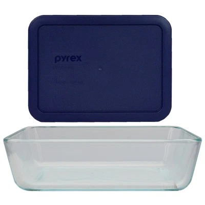 Pyrex (1) 7210 3-Cup Glass Dish and (1) 7210-PC Dark Blue Lid